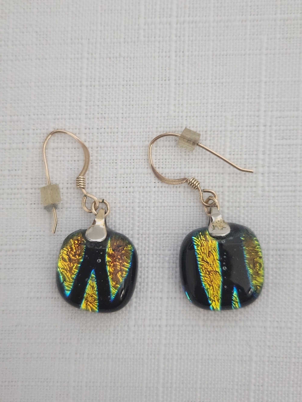 Vintage Dichroic Glass Teardrop Earrings and Pendant Set - Picture 3 of 6